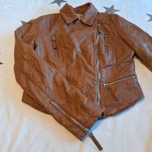 Downtown Coalition Women's Small Brown Biker Jacket Asymmetrical Moto Zippers‎